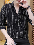 Ripple Printed V Neck Casual 3/4 Sleeve Shirts