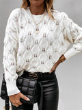 Round Neck Bead Hollow Knitted Sweater