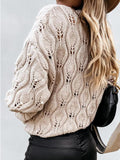 Round Neck Bead Hollow Knitted Sweater Shopvhs.com