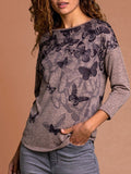 Round Neck Butterfly Print Long Sleeve T-Shirt Shopvhs.com