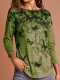 Round Neck Butterfly Print Long Sleeve T-Shirt Shopvhs.com