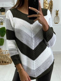 Round Neck Color Blocking Irregular Long Sleeve Sweater Shopvhs.com