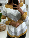 Round Neck Color Blocking Irregular Long Sleeve Sweater Shopvhs.com