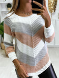 Round Neck Color Blocking Irregular Long Sleeve Sweater Shopvhs.com