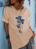 Round Neck Floral Print Short Sleeve T-Shirt Shopvhs.com