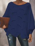 Round Neck Hollow Lantern Long Sleeve Sweater Shopvhs.com