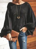 Round Neck Hollow Lantern Long Sleeve Sweater Shopvhs.com