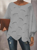 Round Neck Hollow Lantern Long Sleeve Sweater Shopvhs.com