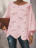 Round Neck Hollow Lantern Long Sleeve Sweater Shopvhs.com