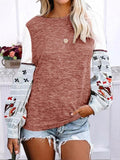 Round Neck Print Stitching Long Sleeve T-Shirt Shopvhs.com