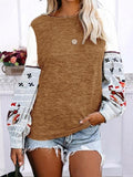 Round Neck Print Stitching Long Sleeve T-Shirt Shopvhs.com