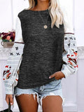 Round Neck Print Stitching Long Sleeve T-Shirt Shopvhs.com