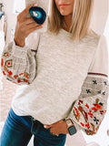 Round Neck Print Stitching Long Sleeve T-Shirt Shopvhs.com