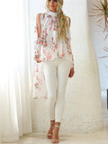 Round Neck Print Sunscreen Chiffon Blouses Shopvhs.com