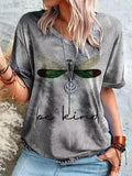 Round Neck Short Sleeve Dragonfly Print T-shirt Shopvhs.com