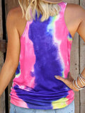 Round Neck Tie-dye Leopard Print Pocket Tank Top Shopvhs.com