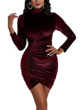 Long Sleeves Velvet Ruched Mini Dresses