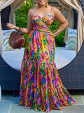 Spaghetti Strap Printed Tie-Dye Maxi Dresses