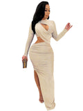 Deep V Neck Bodycon Side Split Glitter Maxi Dresses