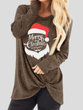 Santa Claus Print Round Neck Knotted Long Sleeve T-Shirt Shopvhs.com