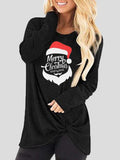 Santa Claus Print Round Neck Knotted Long Sleeve T-Shirt Shopvhs.com