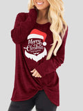 Santa Claus Print Round Neck Knotted Long Sleeve T-Shirt Shopvhs.com