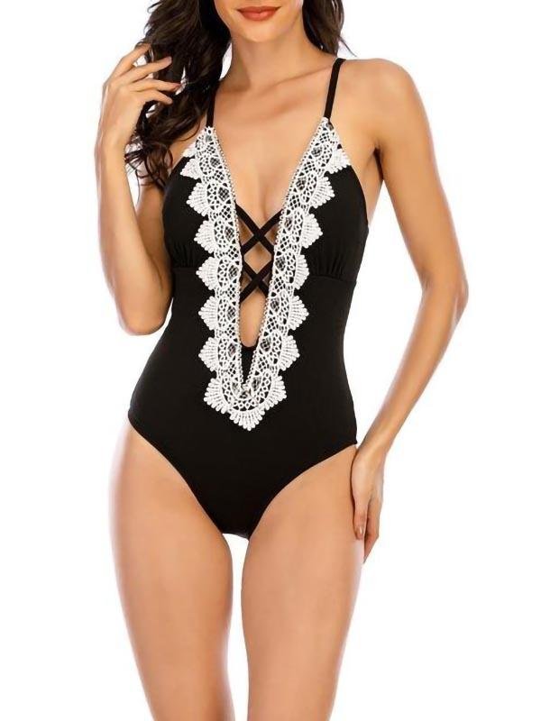 Sexy Backless Lace One-Piece Swimsuit Shopvhs.com