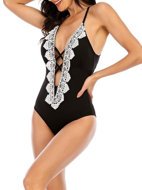 Sexy Backless Lace One-Piece Swimsuit Shopvhs.com