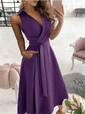 Sexy Sleeveless V-Neck Solid Color Irregular Dress Shopvhs.com