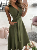 Sexy Sleeveless V-Neck Solid Color Irregular Dress Shopvhs.com