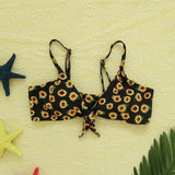 Sexy Sunflower Print Lace Up Split Bikini Set Shopvhs.com