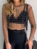 Sheer Lace Beaded Mesh Long Sleeve Blouse Shopvhs.com