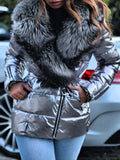 Shiny Fur Neck Belt Long Sleeves Down Coat Shopvhs.com