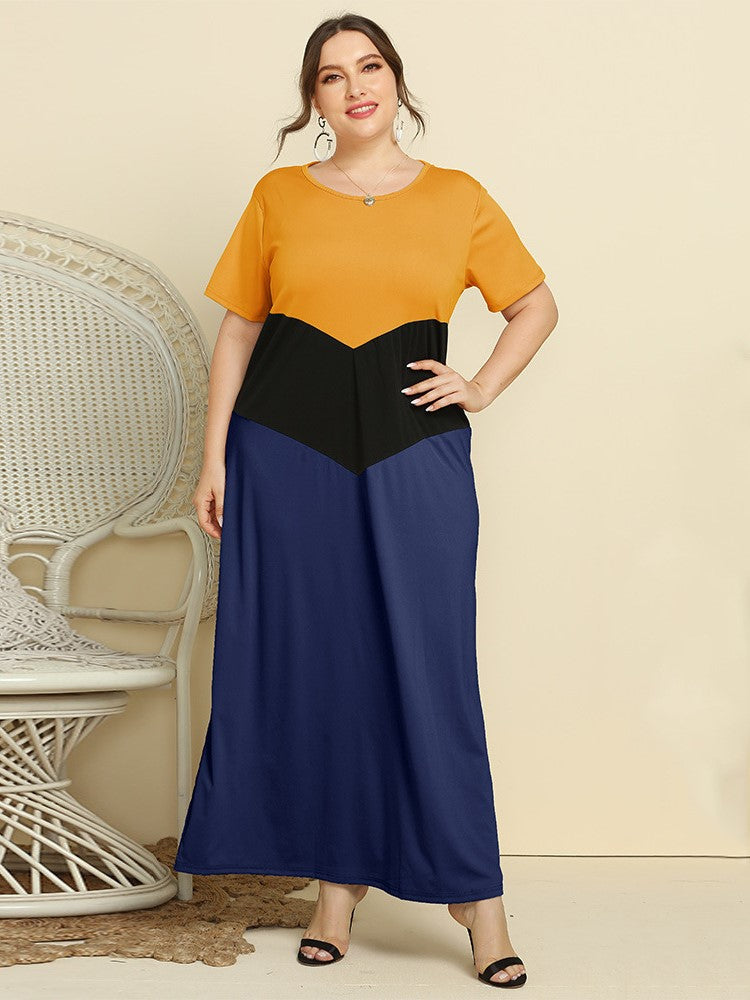 Simple Colorblock Loose Short Sleeve Dress Shopvhs.com
