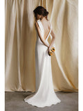 Simple Light Wedding Satin Slim Fit Slim Bridal Backless Trailing Evening Dress Shopvhs.com