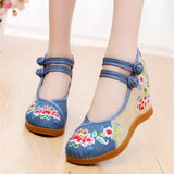 Simple Peony Embroidery High Heel Loafers Shopvhs.com