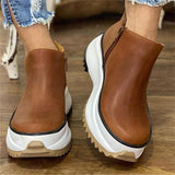 Simple Solid Color Grained Round Toe Casual Platform Flat-Heel Martin Boots Shopvhs.com