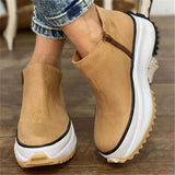 Simple Solid Color Grained Round Toe Casual Platform Flat-Heel Martin Boots Shopvhs.com