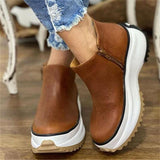 Simple Solid Color Grained Round Toe Casual Platform Flat-Heel Martin Boots Shopvhs.com