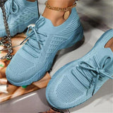 Simple Solid Color Lace-Up Textile Lightweight Breathable Platform Sneakers