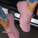 Simple Solid Color Lace-Up Textile Lightweight Breathable Platform Sneakers Shopvhs.com