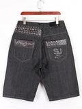 Simple Style Patchwork Design Oversize Alphabets Embroidered Cropped Pants Shopvhs.com