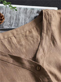 Simple Style Solid Color Loose Cotton Linen Shirt With Big Pockets + Wide-Leg Shorts Shopvhs.com