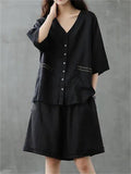 Simple Style Solid Color Loose Cotton Linen Shirt With Big Pockets + Wide-Leg Shorts Shopvhs.com