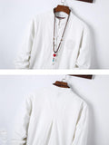 Simple Style Stand Collar Linen 2-Piece Button Fastening Long Sleeve Shirt+ Drawstring Pants Shopvhs.com