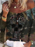 Skull Print One-neck Casual Top Shopvhs.com