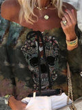 Skull Print One-neck Casual Top Shopvhs.com