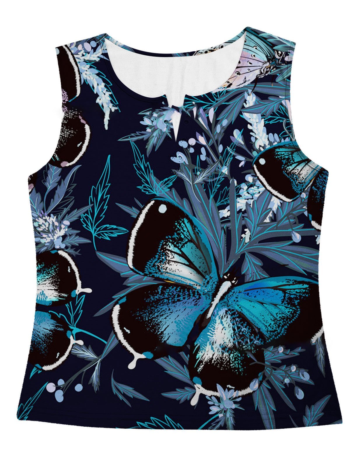 Sleeveless V-neck Butterfly Print Tank Top Shopvhs.com