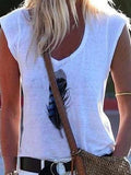 Sleeveless V-neck Feather Print Vest Shopvhs.com
