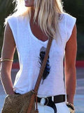 Sleeveless V-neck Feather Print Vest Shopvhs.com
